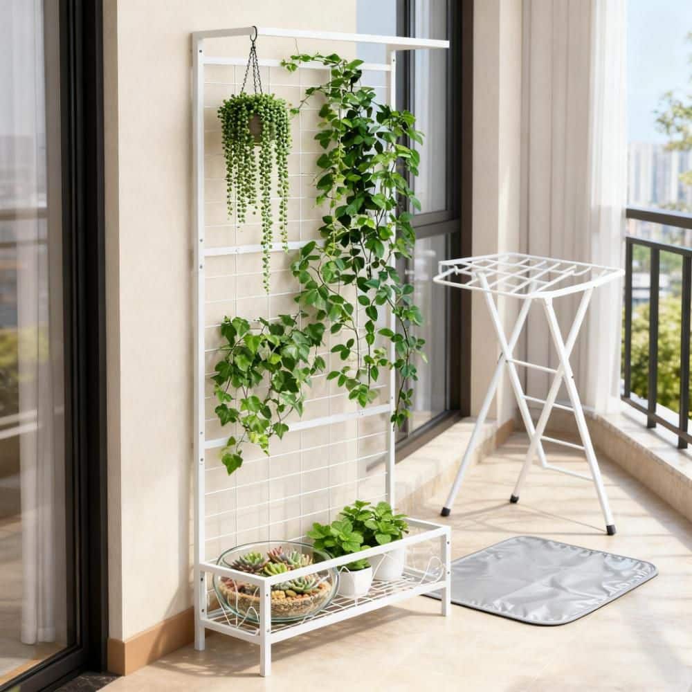 Seafuloy White-C Plant Holder, Plant Shelf, Metal Tall Plant Stand
