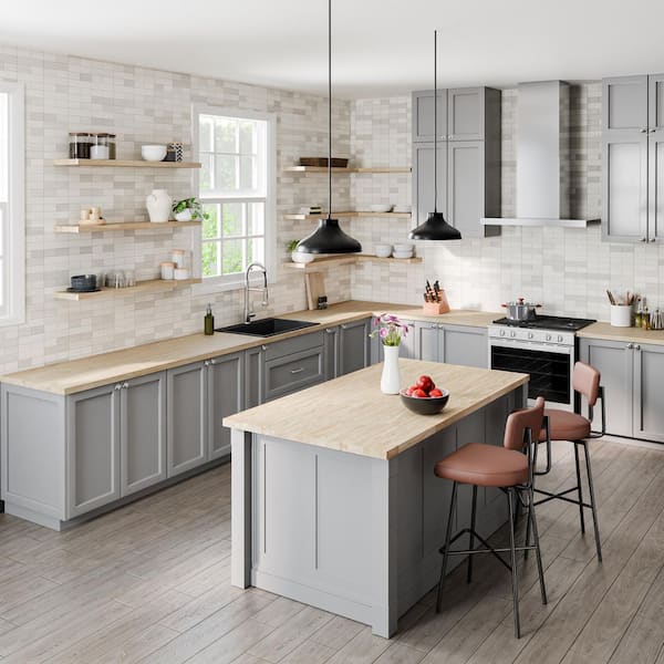 HARDWOOD REFLECTIONS 6 ft. L x 39 in. D Unfinished Hevea Solid Wood Butcher Block Island Countertop With Square Edge
