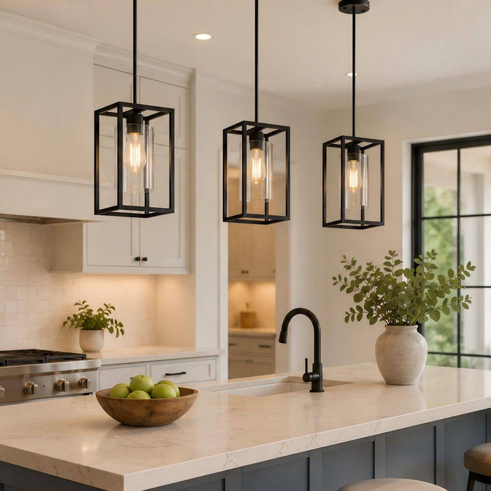 GM Pendant ライト(コッパー) (Menu) Emeritpro 3-Pack 1-Light Modern Black Cage Pendant Light with