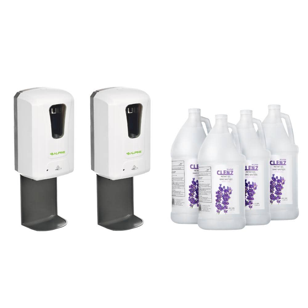 Alpine Industries 40 oz. Wall Mount Automatic Commercial Hand Sanitizer Dispenser and Drip Tray with Gel Sanitizer Case of 4 (2-Pack), White -  C4-1-430LT-2