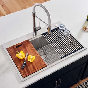 30 x 22 in. Workstation Drop-In Tight Radius Topmount 16-Gauge Ledge Stainless Steel Kitchen Sink Single Bowl