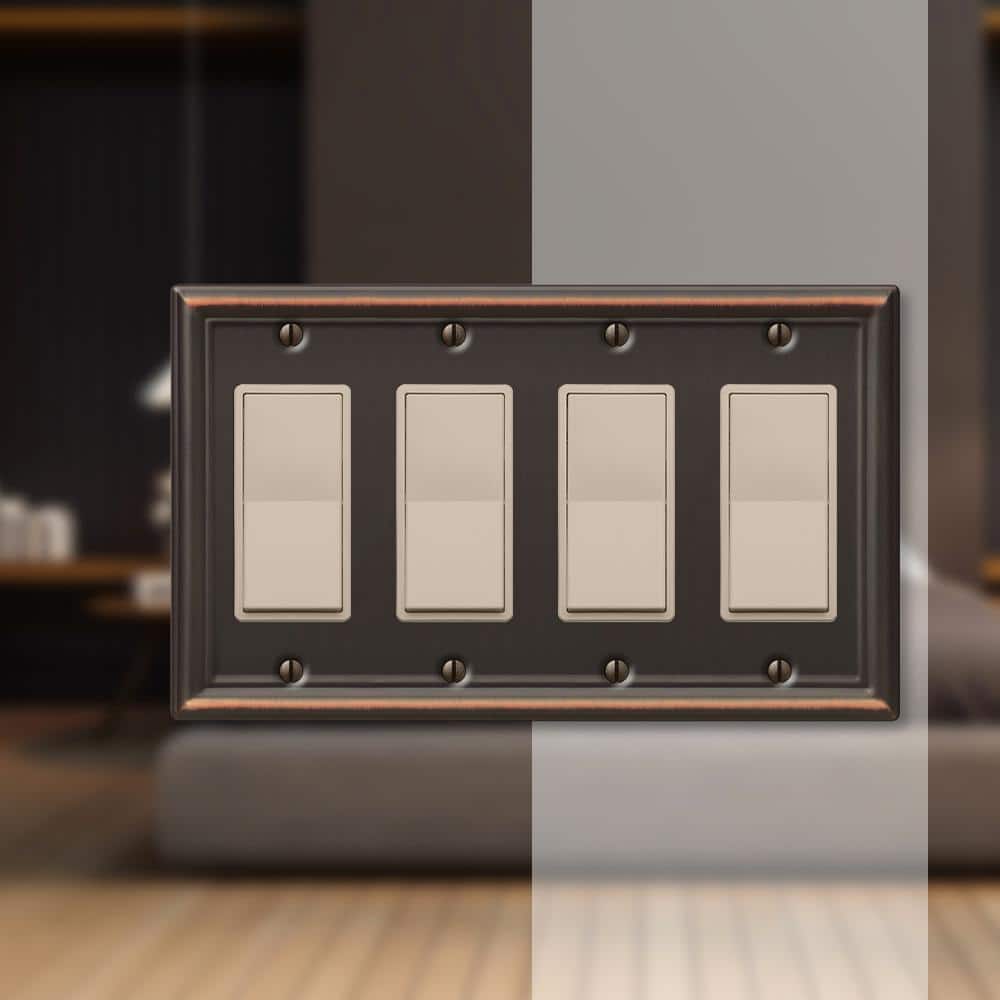 Aged Bronze Steel 4-Gang Rocker Wallplate
