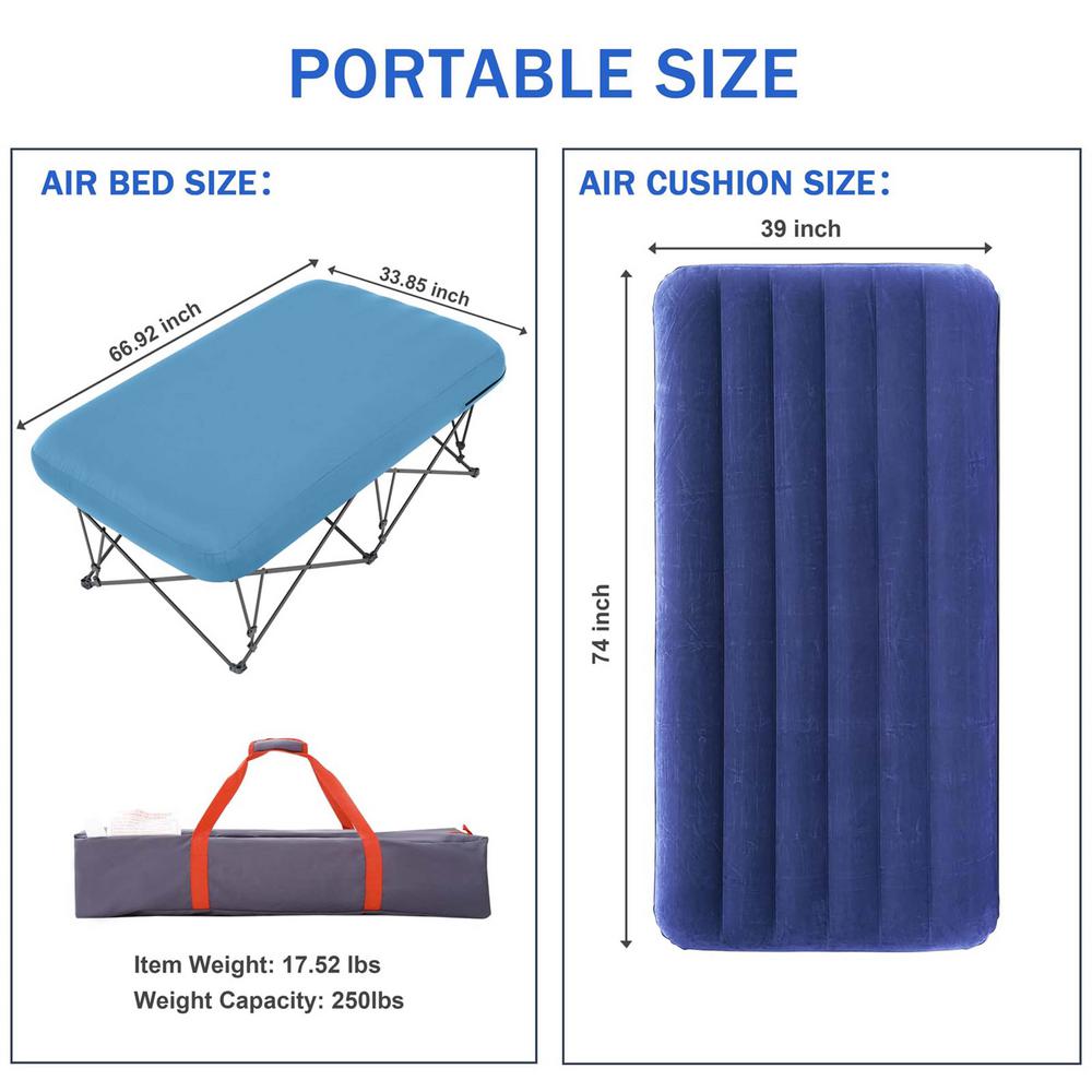 Zeus & Ruta Blue Collapsible Camping Cot Bed Set with Inflatable
