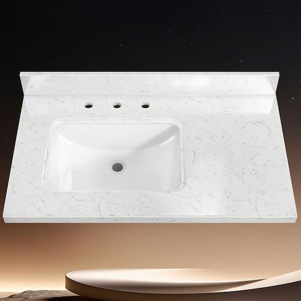 stone-ga.様 Zeafive CTK 36 in. W x 22 in. D Engineered Stone White Rectangular