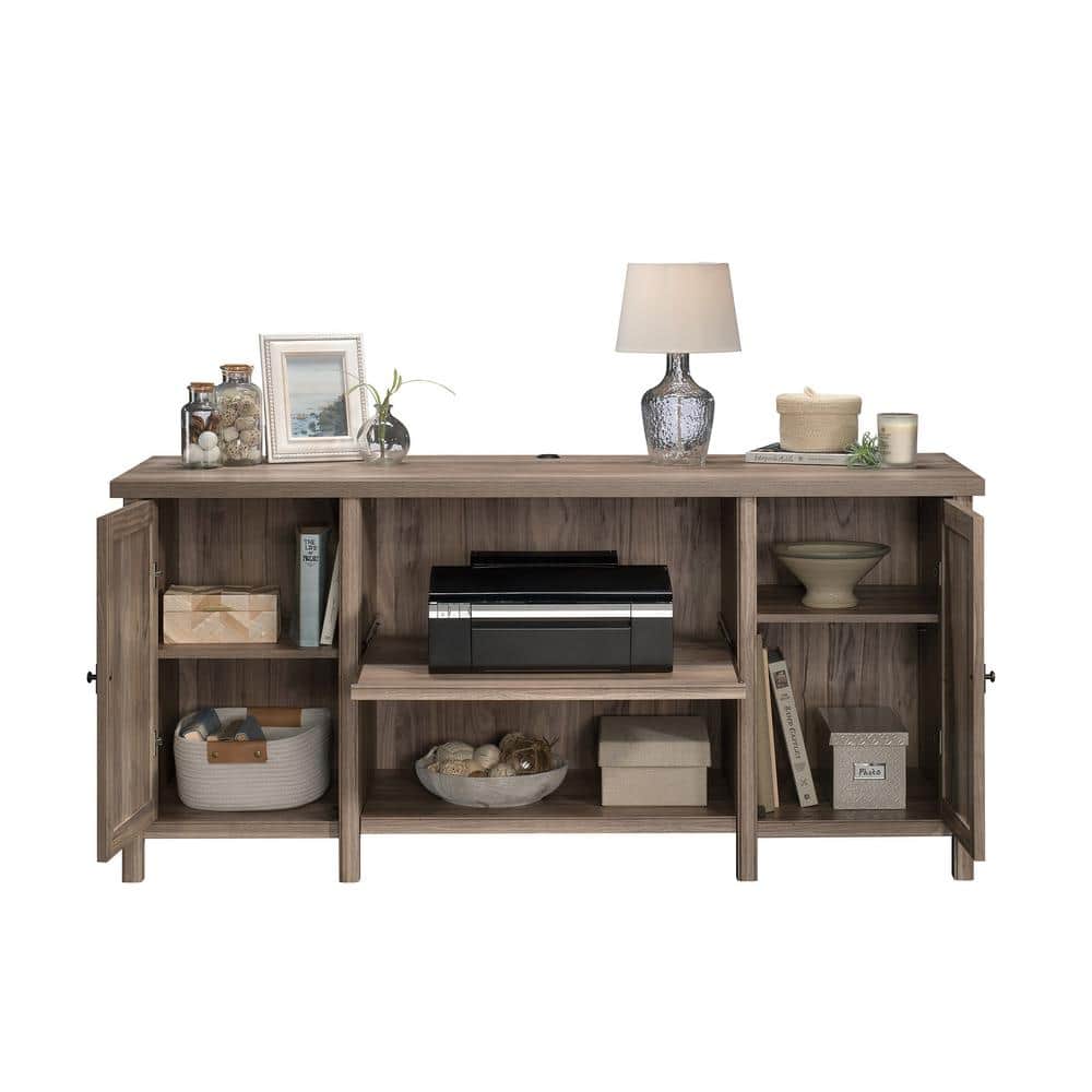 Washed Walnut Engineered Wood Office Credenza with Adjustable Shelves