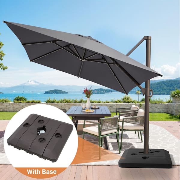 Pellebant 13 ft. x 10 ft. Outdoor Aluminum Heavy-Duty 360° Rotation Cantilever Patio Umbrella in Gray with 240 lbs. HDPE Stand