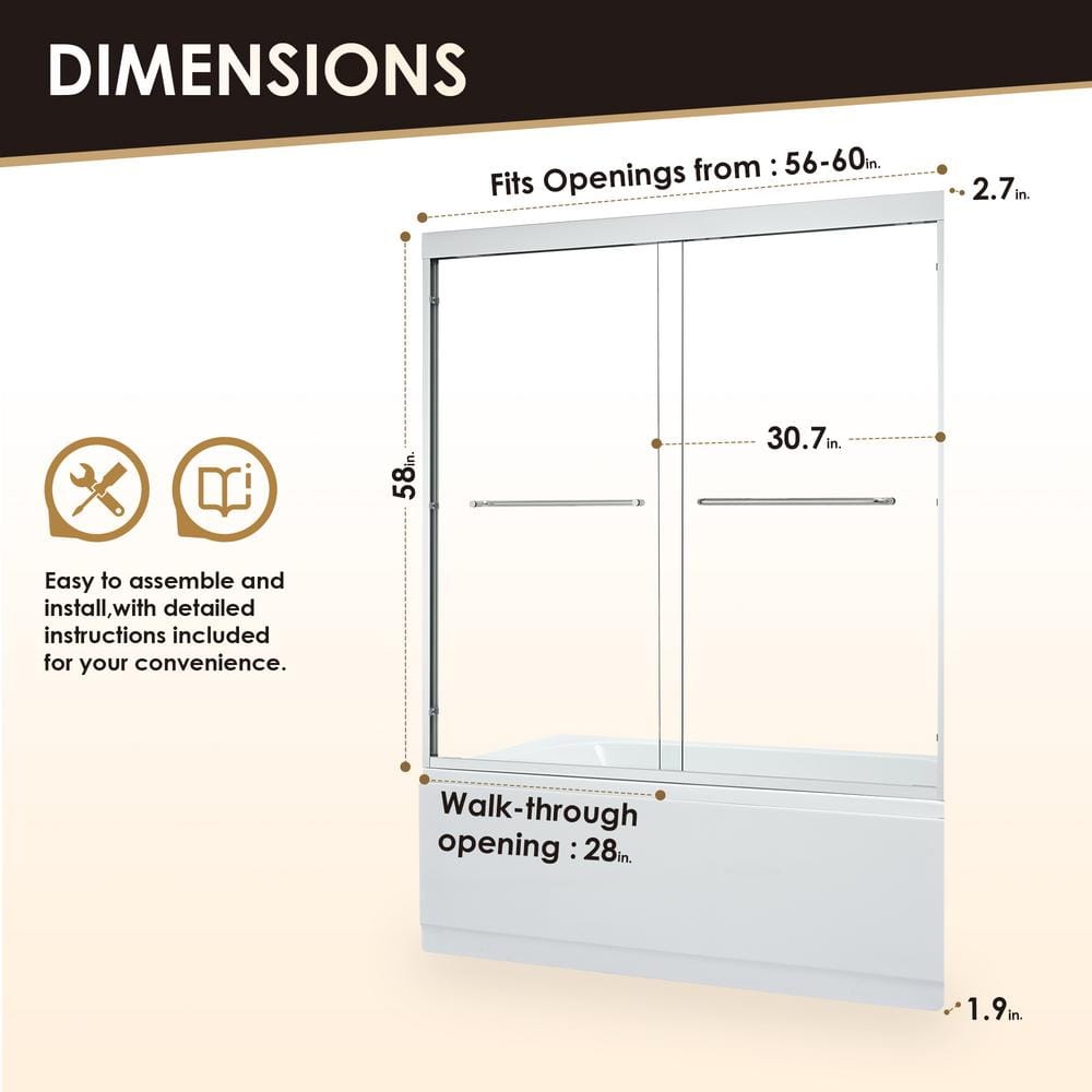 Ennis 60" Polished Chrome Framed Tub Door with Clear Glass