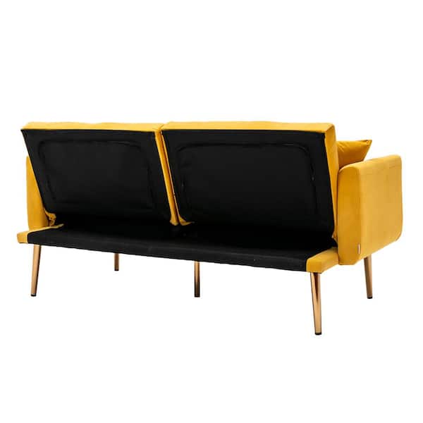 Vintage light gold crushed velvet upholstered sofa