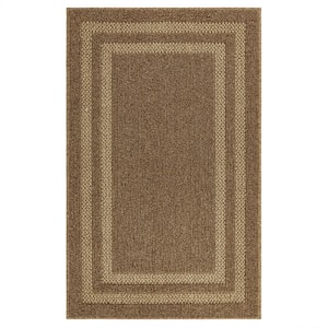 Basics Hall Border Tan 2 ft. 6 in. x 3 ft. 10 in. Transitional Tufted Geometric Bordered Polyester Rectangle Area Rug