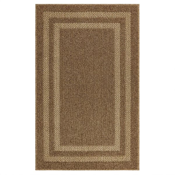 Mohawk Home Basics Hall Border Tan 2 ft. 6 in. x 3 ft. 10 in. Transitional Tufted Geometric Bordered Polyester Rectangle Area Rug