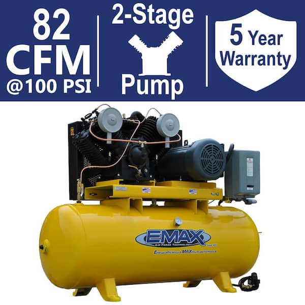 EMAX Industrial E450 Series 120 Gal. 175 PSI 20HP 82 CFM 3-Phase 230V 2-Stage Stationary Electric Air Compressor