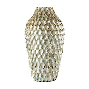 19 in. High Abalone Shell Tall Black/Silver Decorative Vase - Bamboo/Abalone