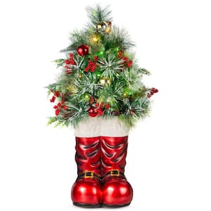 40 in. Battery Operated Christmas Santa Boots with Pre-Decorated Greenery, Lights