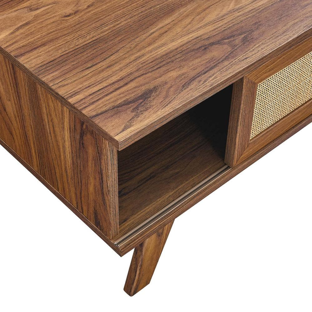 Walnut Rectangular Wood Coffee Table with Storage