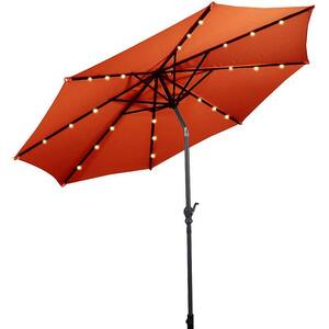 10 ft. Solar Lights Patio Umbrella Outdoor in Orange with 36 lbs. Steel Umbrella Stand