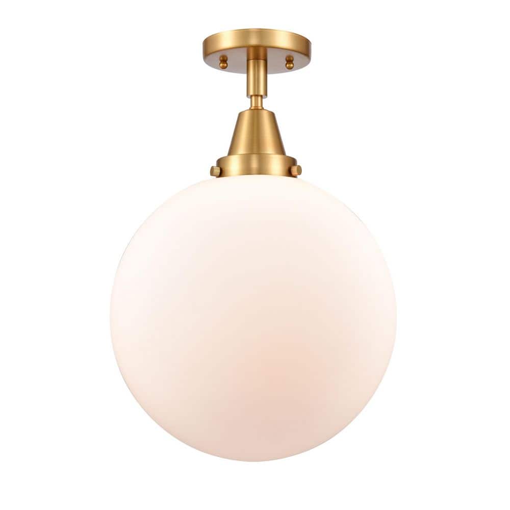 Beacon 12 in. 1-Light Satin Gold Industrial Flush Mount with Seeded Glass Shade price history on PriceWatchPro