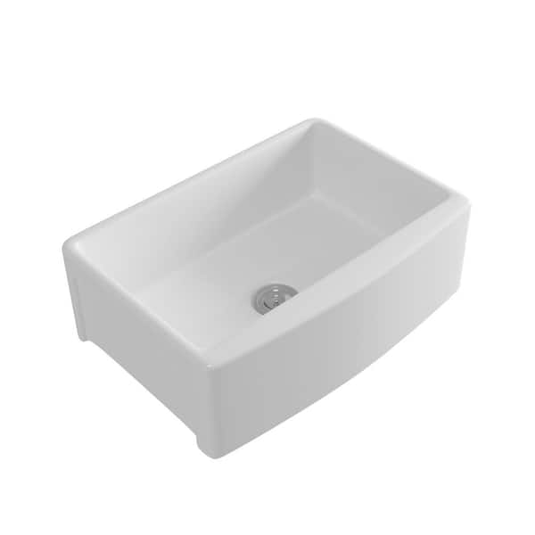 BWE White Fireclay 30 in. Single Bowl Farmhouse Apron -Front Ceramic Kitchen Sink with Accessories