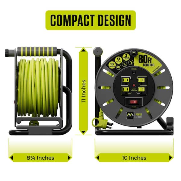 Masterplug Open Reel 80 ft. 14 AWG/3 13 Amp Extension Cord Reel
