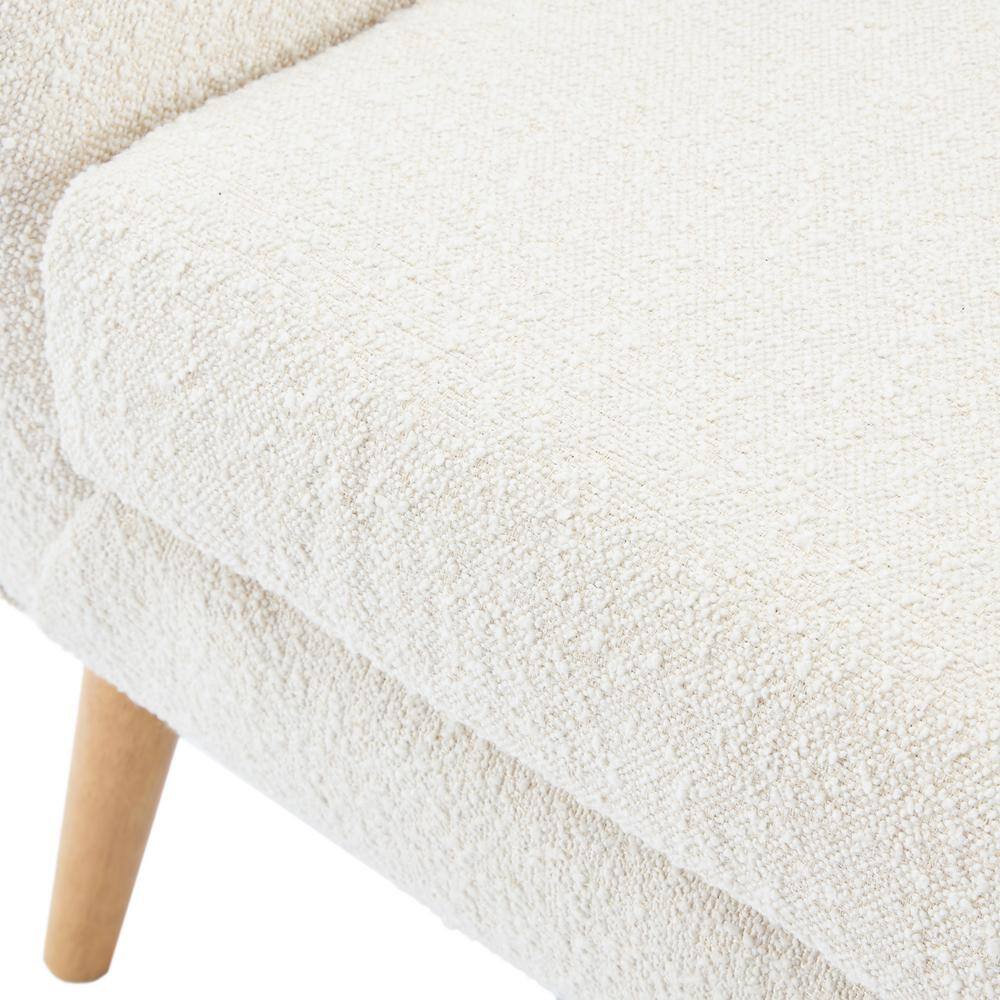 Contemporary White Boucle Upholstered Club Chair with Natural Wood Legs