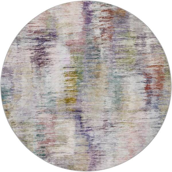 Dream Shag Premium Machine Washable Abstract ADS813 Plum 8 ft. x 8 ft. Round Rug