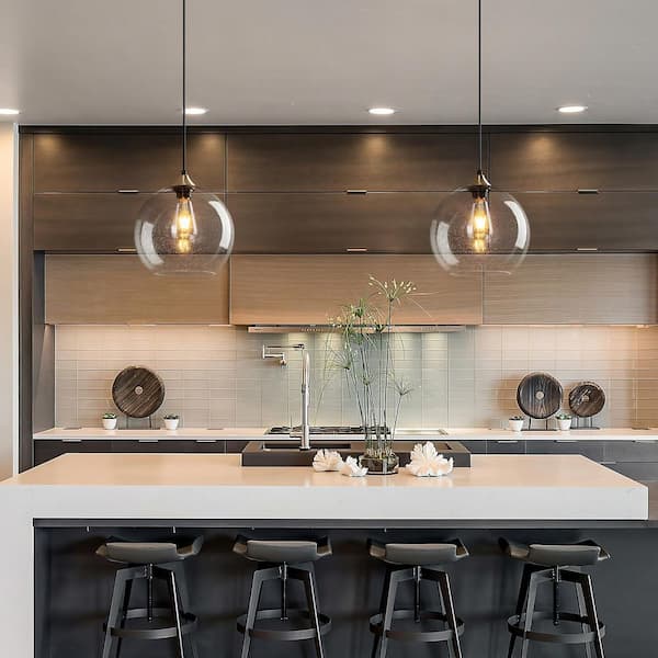Home Lighting ‎60-Watts 1 Light 9.84 in. Clear Glass Pendant Light for Kitchen Island, No Bulbs Included, 2-Pack