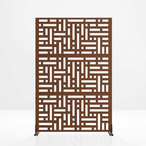 6 ft. x 4 ft. Privacy Fence Screen Brown Galvanized Metal for Garden Fence in Mosaic Pattern