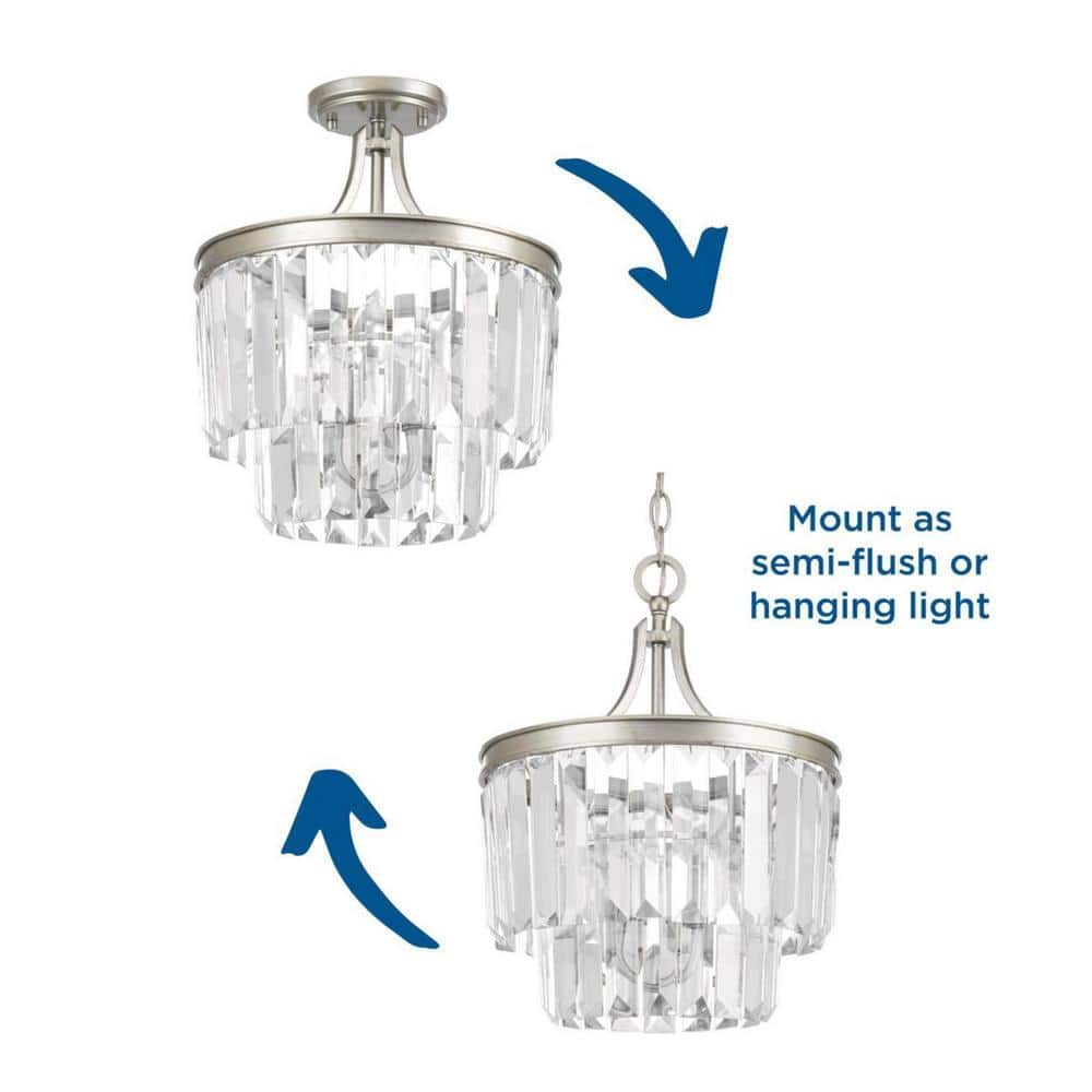 Glimmer Silver Ridge 3-Light Semi-Flush Pendant with Prismatic Glass
