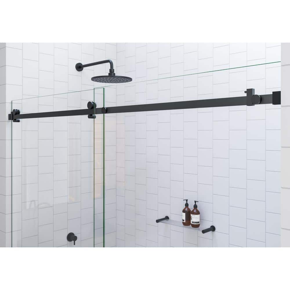 Astro Frameless Sliding Bathtub Door in Matte Black with Tempered Glass