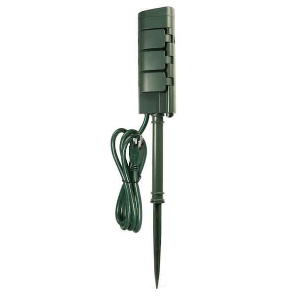 Collections Etc 6 Outlet Outdoor Power Stake with Remote