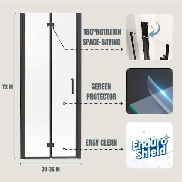 32 to 33 - 1/4 in. W x 72 in. H Bi-Fold Frameless Shower Doors in Black with Clear Glass