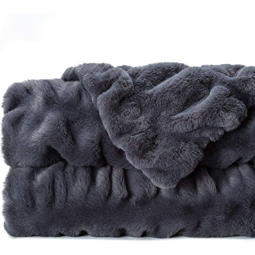 Gray Reversible Faux Fur and Mink Throw Blanket 50x65 Inches