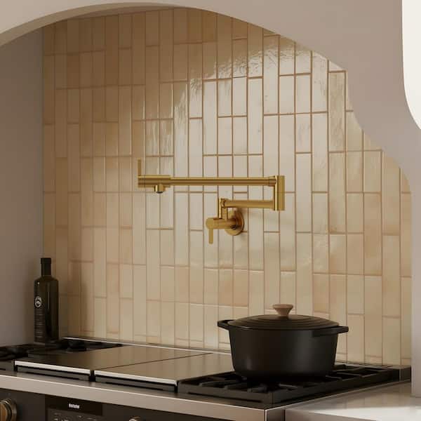 Wall Mounted Cold-Water Pot Filler with Handle in Brushed Gold