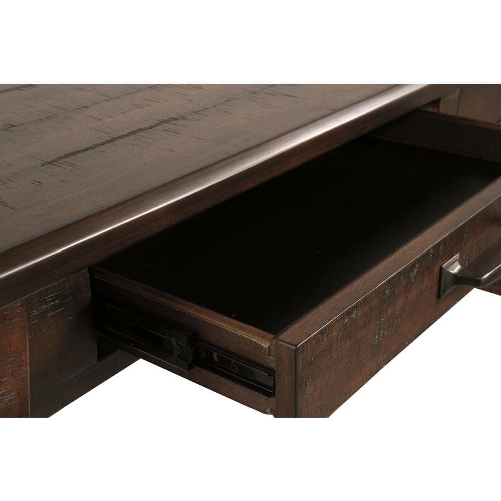 Transitional Rustic Brown Home Office Desk with USB Port and Drawers