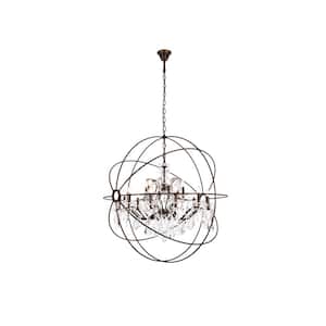 Timeless Home 43.5 in. L x 43.5 in. W x 46 in. H 18-Light Dark Bronze Transitional Chandelier with Clear Crystal
