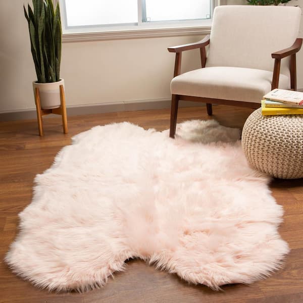 Super Area Rugs Serene Silky Faux Fur, Baby Pink Furry Rug