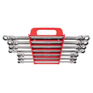 Long Flex Head 12-Point Ratcheting Box End Wrench Set with Holder, 7-Piece (6-19 mm)