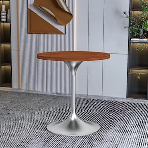 Verve Mid-Century Modern Cognac Brown Wood 27.55 in. Pedestal Dining Table with MDF Top, Seats 2