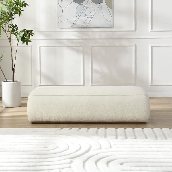 Polanco Modern Cotton Blend Upholstery Rectangle Accent Ottoman Bench, Beige