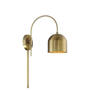 6 in. W x 13 in. H 1-Light Natural Brass Metal Wall Sconce with Adjustable Shade