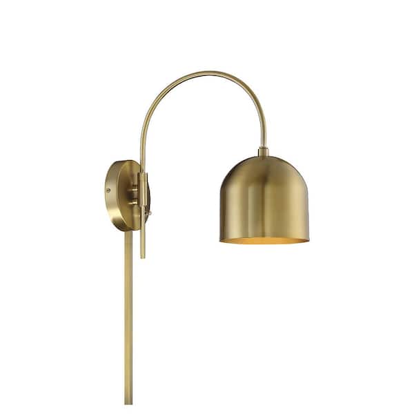 TUXEDO PARK LIGHTING 6 in. W x 13 in. H 1-Light Natural Brass Metal Wall Sconce with Adjustable Shade