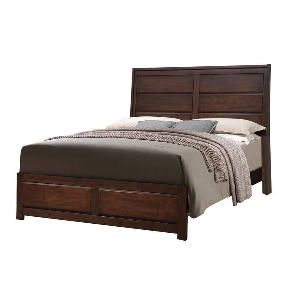 Walnut Queen Platform Bed with Storage Drawers and Upholstered Headboard