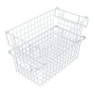 Set of 2 Storage Bins - Basket Set for Toy, Kitchen, Closet, and Bathroom Storage - Organizers with Handles (White)