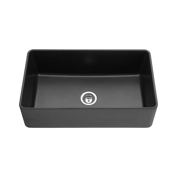 cadeninc Quartz Classic 33 in. L x 19 in. W Rectangular Single Bowl Farmhouse Apron Kitchen Sink in Matte Black