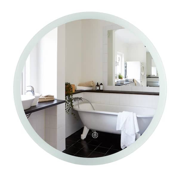 Winado 24 in. W x 24 in. H Large Round Frameless with Touch LED Light Bathroom Vanity Mirror Sliver