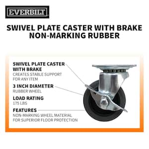 3 in. Gray Rubber Like TPR and Steel Swivel Plate Caster with Locking Brake and 175 lb. Load Rating