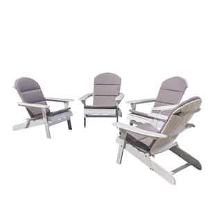 Malibu White Wood Adirondack Chair with Grey Cushion (4-Pack)