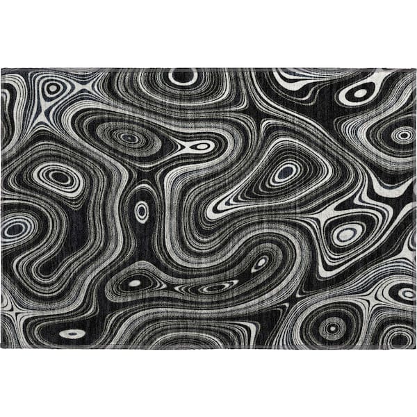 Mayfield Premium Machine Washable Abstract AMF2097 Black 2 ft. x 3 ft. Accent Rug