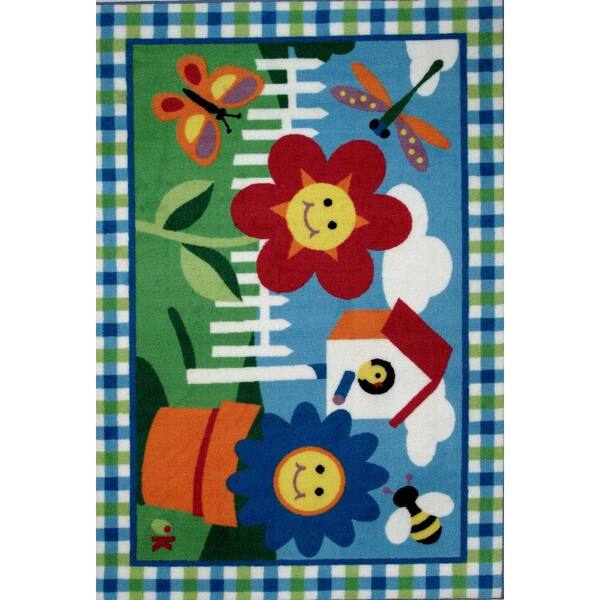 LA Rug Olive Kids Happy Flowers Multi Colored 19 in. x 29 in. Accent Rug