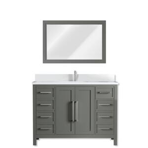 Acadian 48 in. W x 22 in. D x 35 in. H Double Sink Bath Vanity in Dark Grey with White Quartz Top and Mirrors