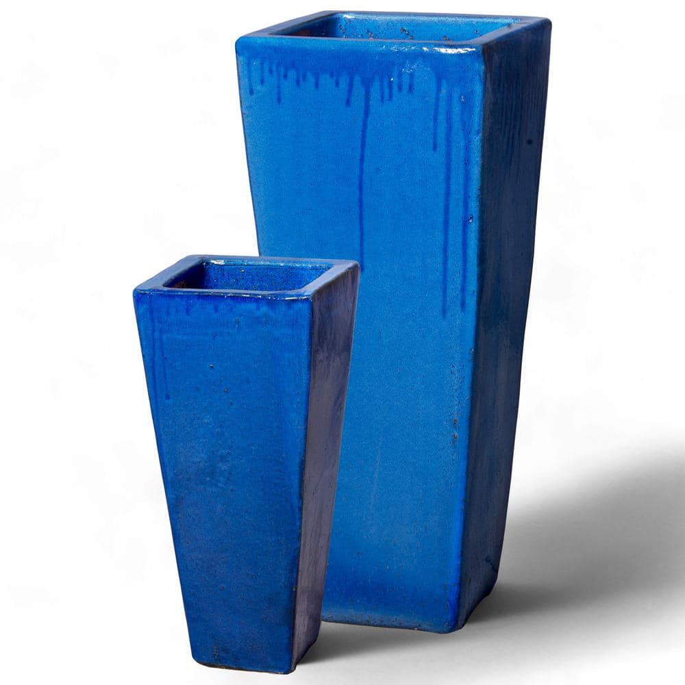 Handcrafted Blue Glazed Large Square Ceramic Planter, 35"